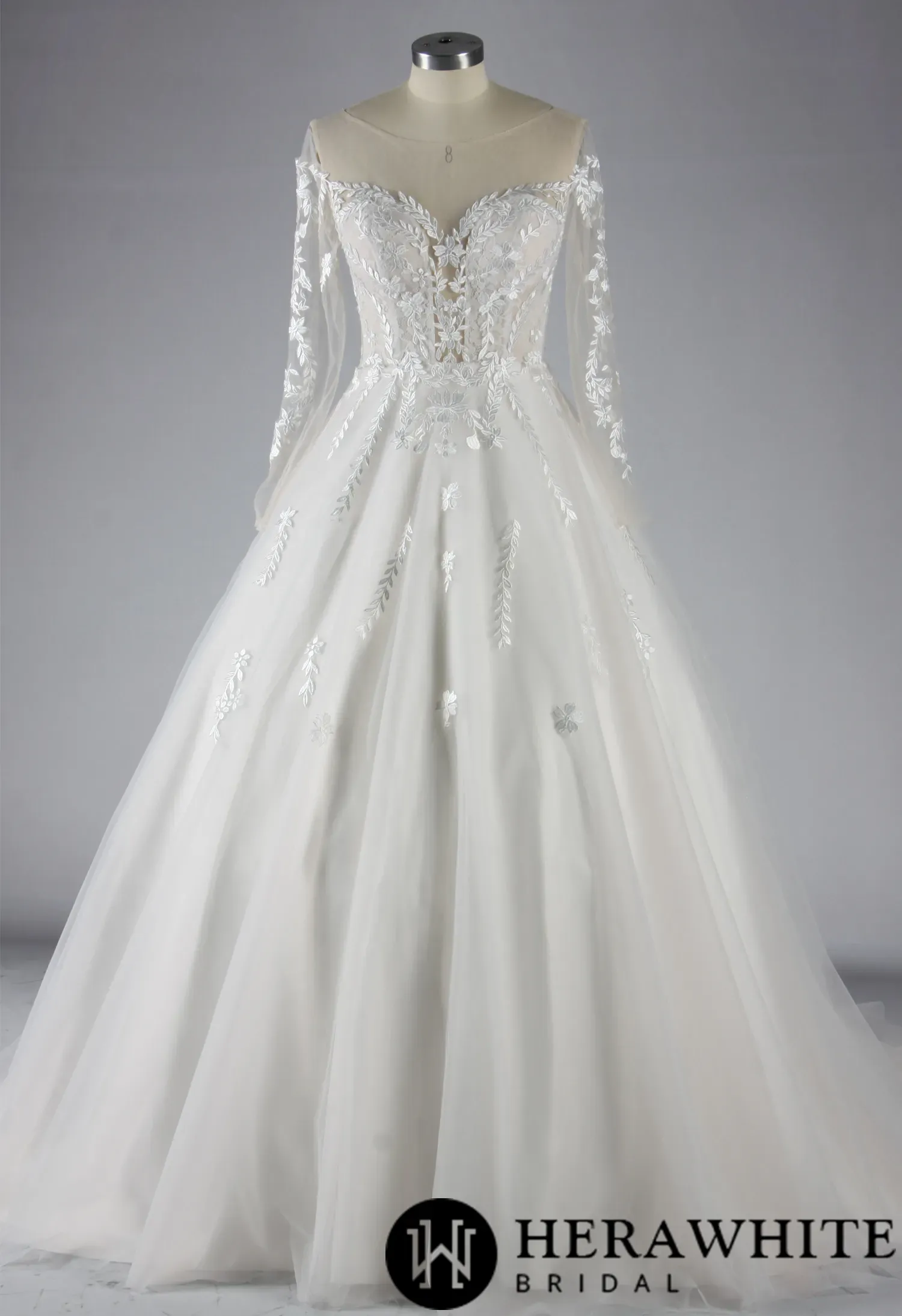 Elegant Illusion Long Sleeve Lace A-Line Wedding Dress