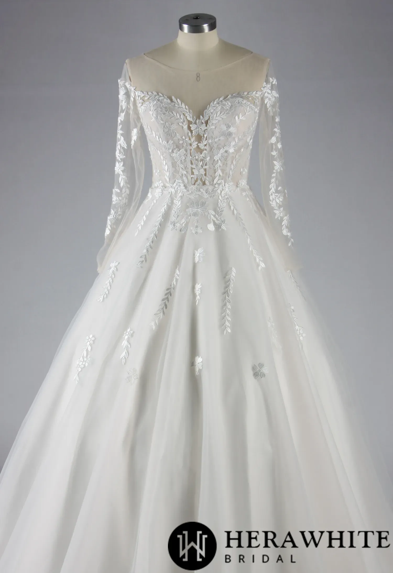 Elegant Illusion Long Sleeve Lace A-Line Wedding Dress