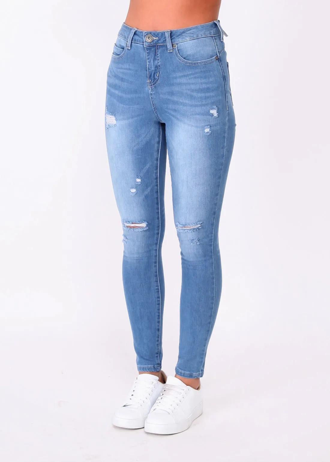 Kylie Ripped Skinny Jeans - Blue Wash