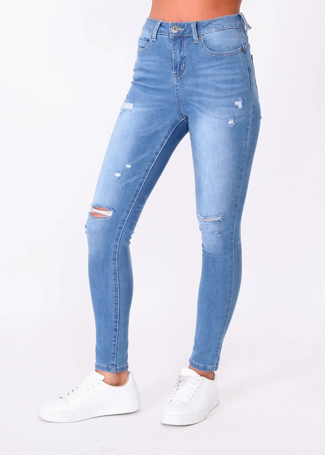 Kylie Ripped Skinny Jeans - Blue Wash