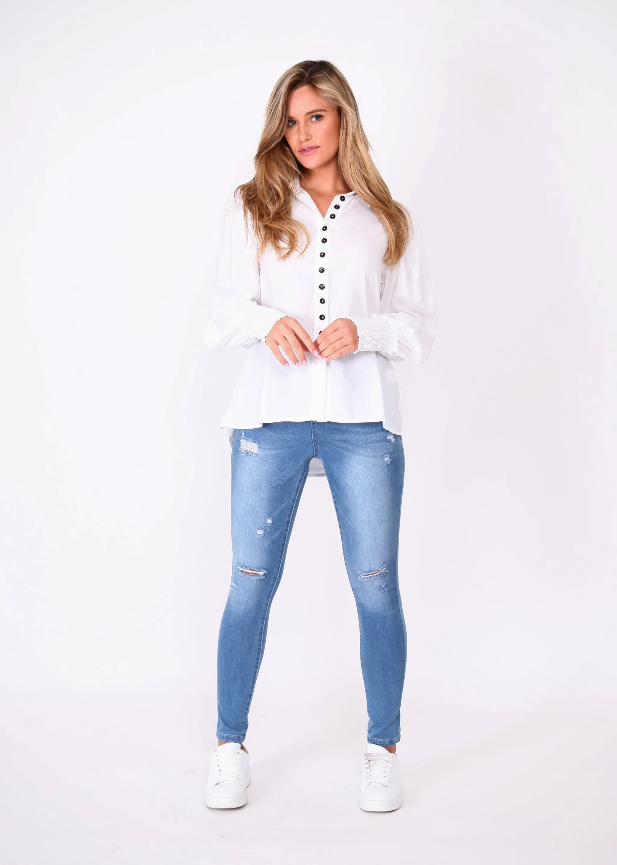 Kylie Ripped Skinny Jeans - Blue Wash