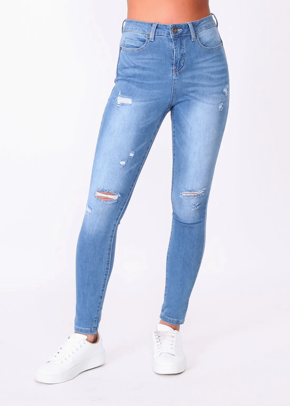 Kylie Ripped Skinny Jeans - Blue Wash