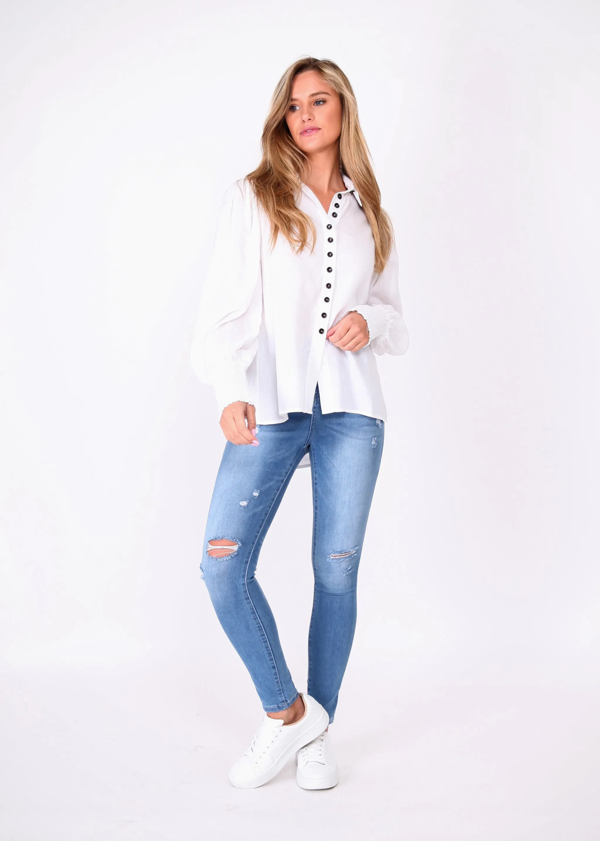 Kylie Ripped Skinny Jeans - Blue Wash