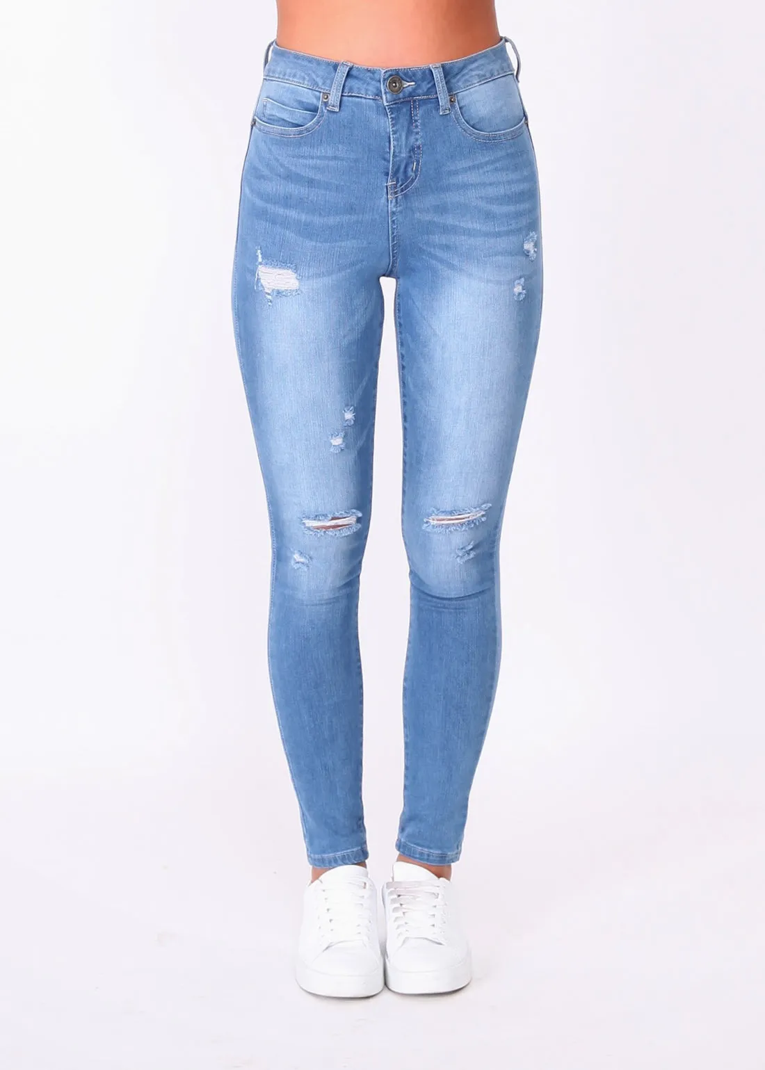 Kylie Ripped Skinny Jeans - Blue Wash