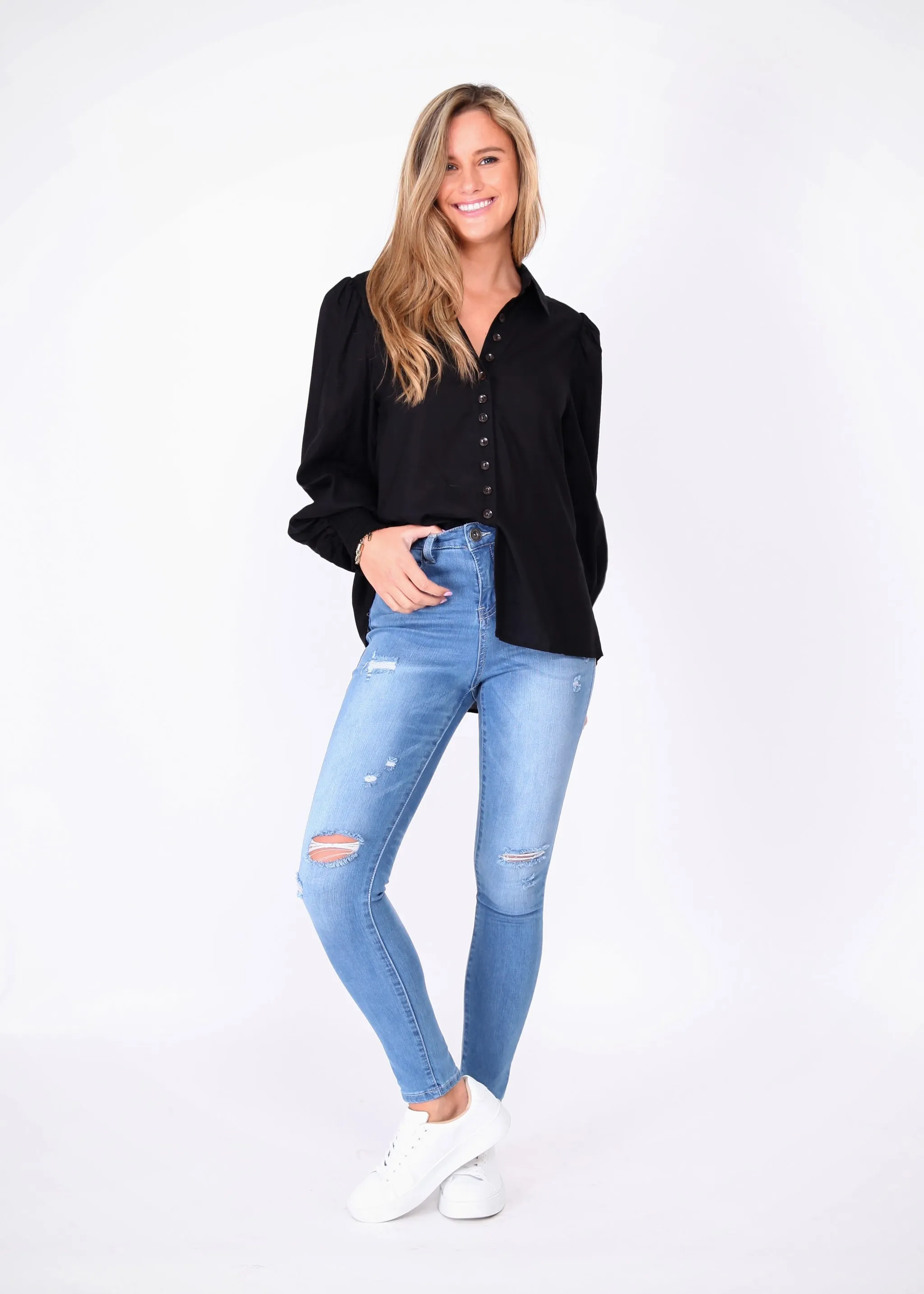 Kylie Ripped Skinny Jeans - Blue Wash