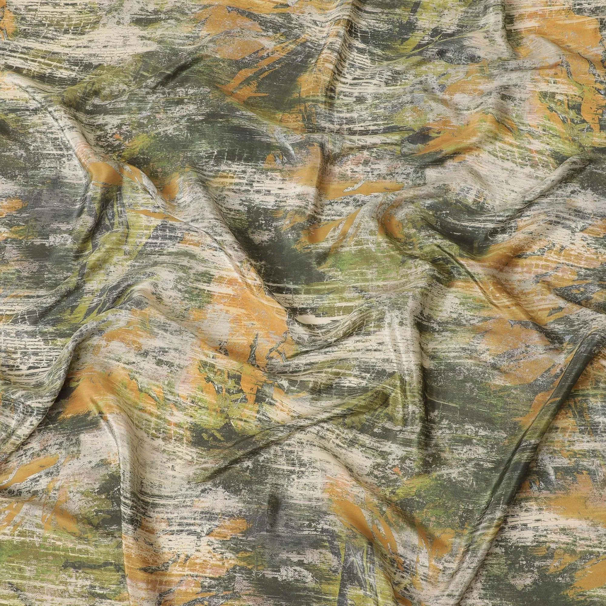 Pastel green synthetic crepe fabric with multicolor print in abstract design-D9628