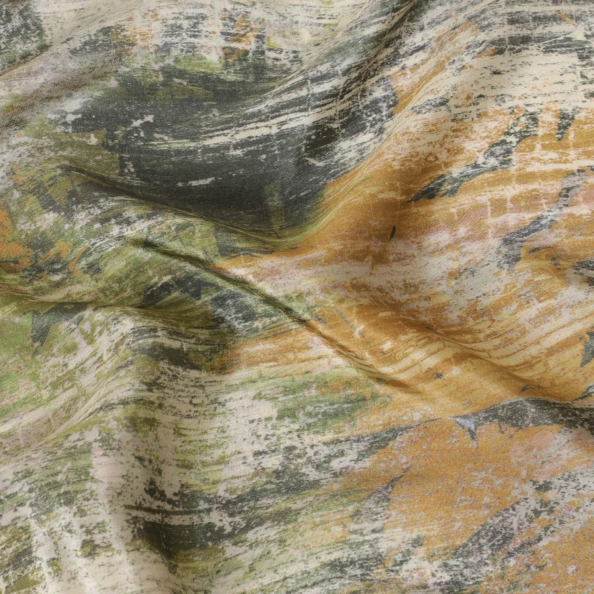 Pastel green synthetic crepe fabric with multicolor print in abstract design-D9628